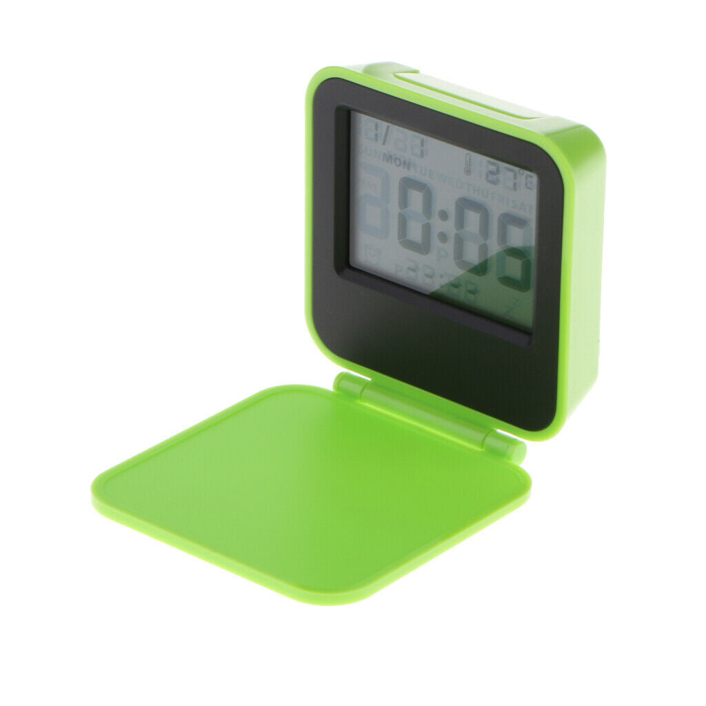 Battery Operated Digital LCD Alarm Clock Backlight w/ Date Snooze Green