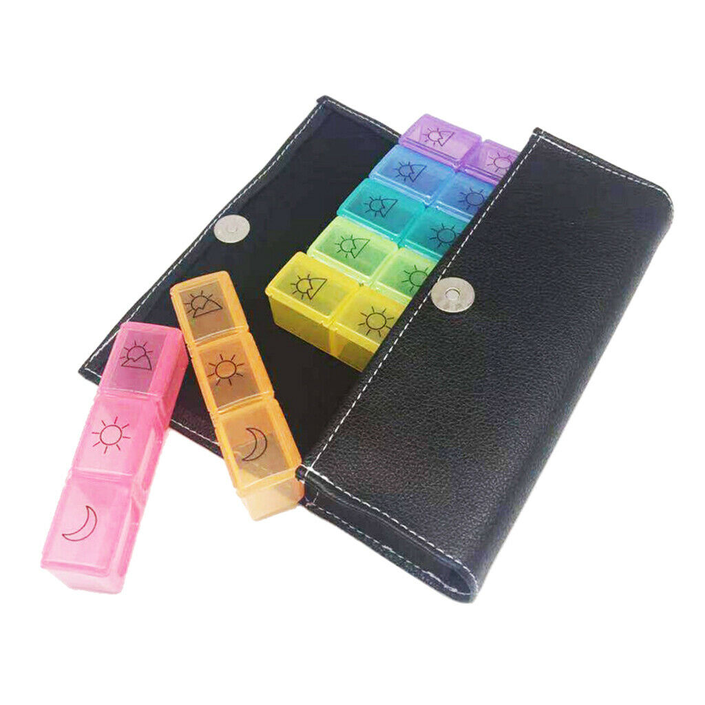 7 Day Pill Organizer Tablet Vitamin Fish Oil Container with PU Leather Bag