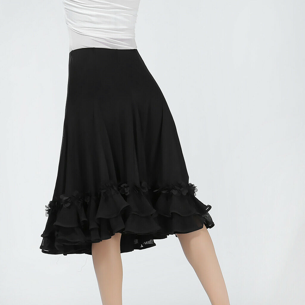 Flamenco Ballroom Waltz Dance Big Swing Skirt Tulle Modern Costume Black