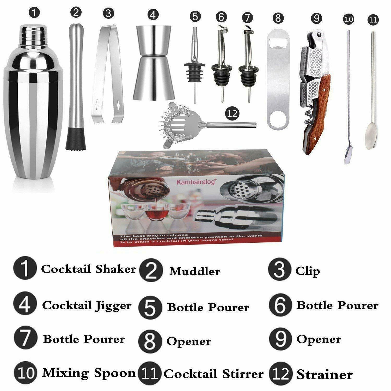12pcs 350ML Cocktail Shaker Mixer Drink Bartender Martini Tools Bar Set Kit NEW
