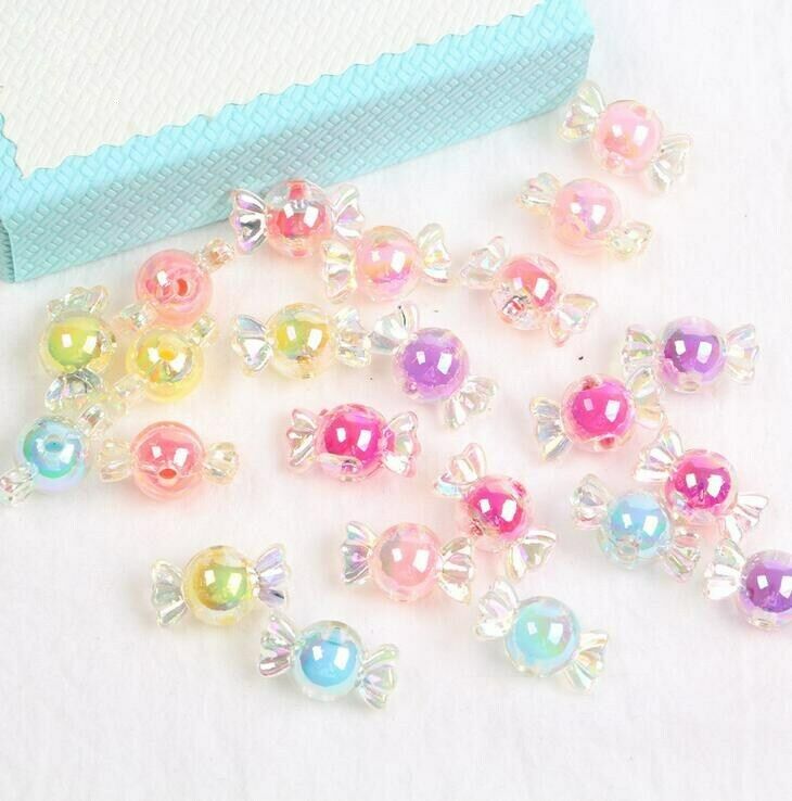 50pcs Acrylic Rainbow Color Candy Beads For Jewelry Making DIY Necklace Crafts