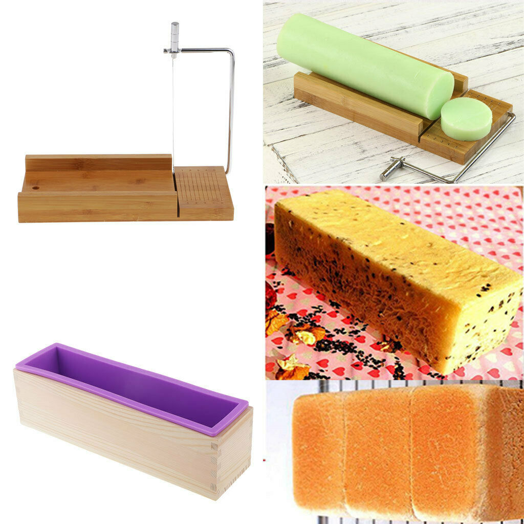 2x Wood Soap Cutter Mold Wire Slicer + DIY Silicone Soap Making Loaf Mould