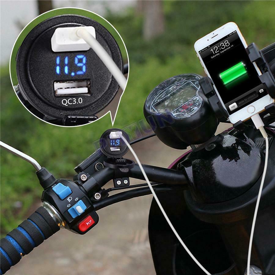 Motorcycle ATV Charger Supporting QC 3.0 Adapter Dual USB Port Fast Charge 36W