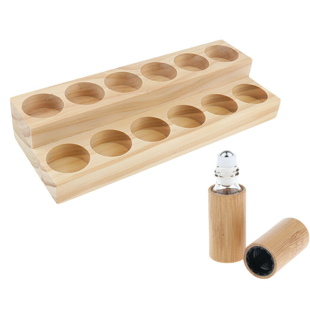 Wood Essential Oil Displaying Rack 2 Tiers Organizer with Roller Ball Bottle