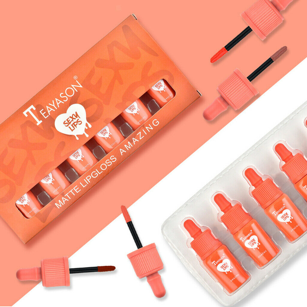 6Pcs Cute Mini Women Makeup Matte Lip Gloss Stain Gift Kit Velvet Lip Tint