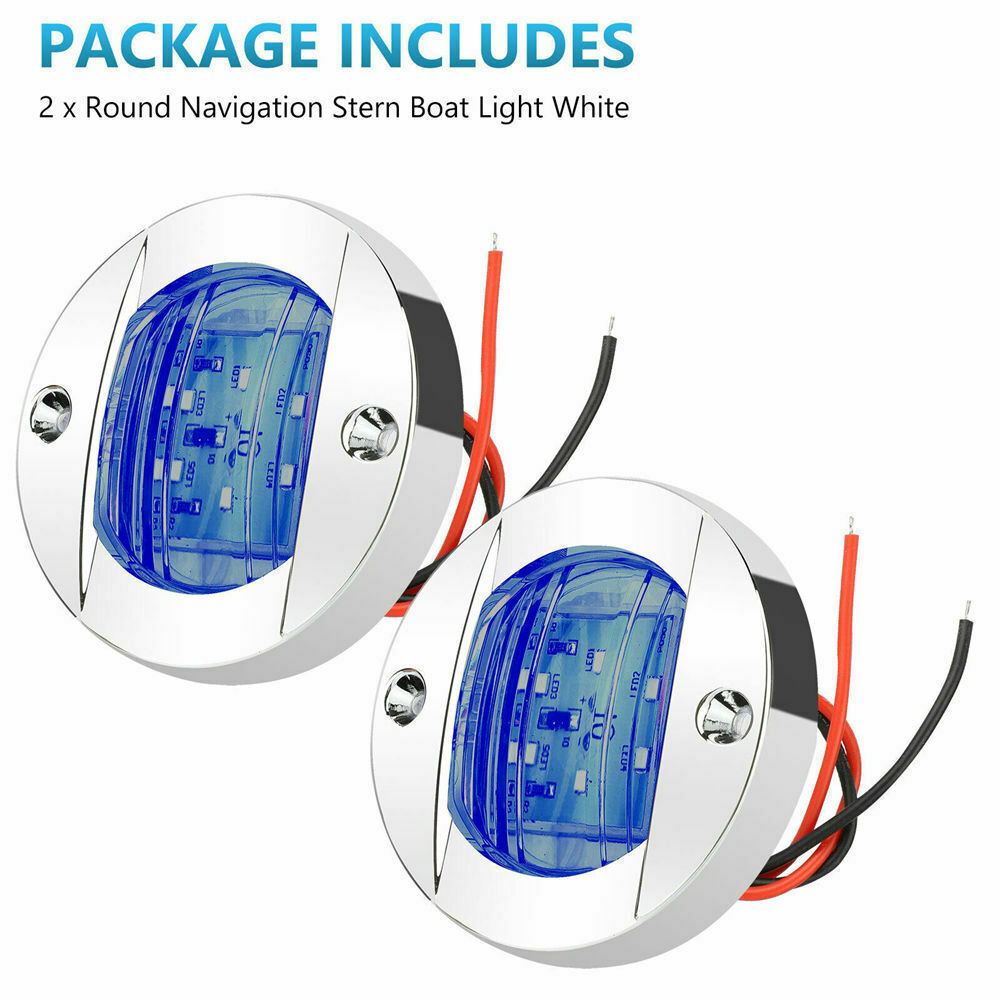 2X Round Marine Boat LED Courtesy Lights Cabin Deck Stern Navigatioin Light Blue