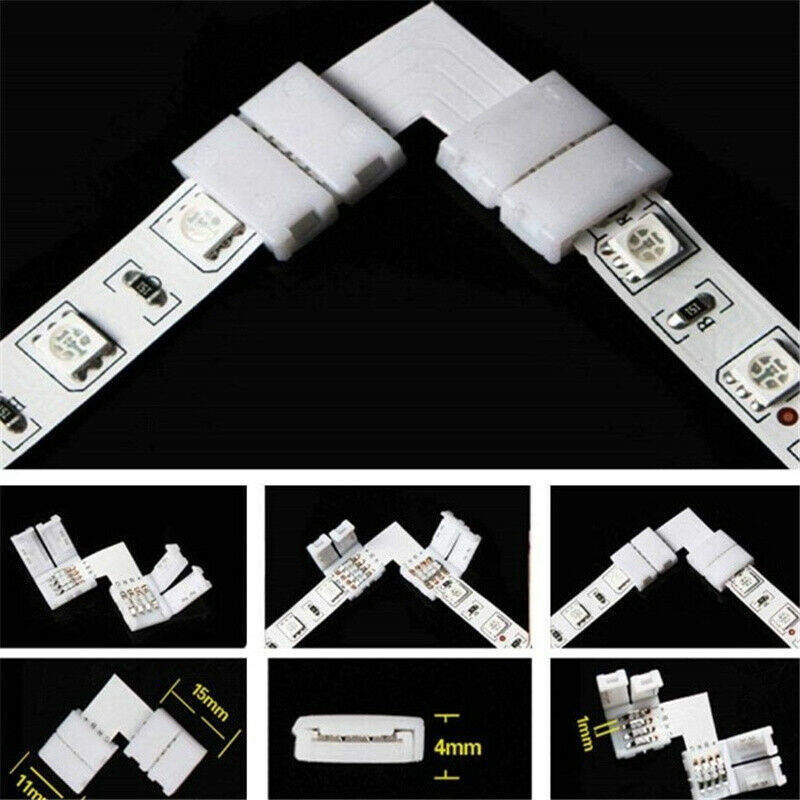 10x 4-pin 90-Degree L-Shaped Solderless Coupler Connector for 10mm RGB LE.l8