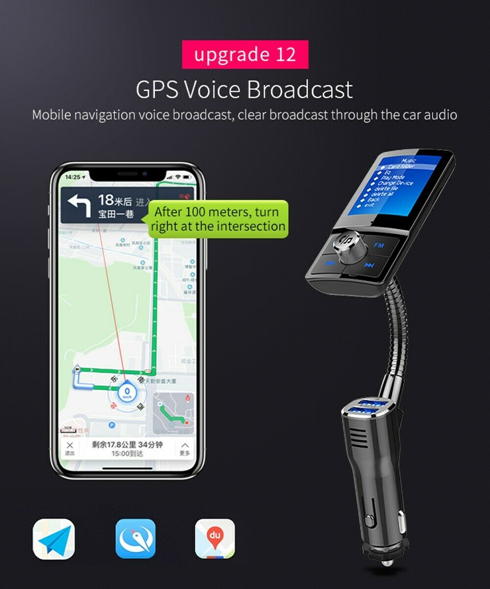 1.8Inch FM Transmitter Bluetooth Receiver Car Wireless MP3 Audio Adapter 2USB CA