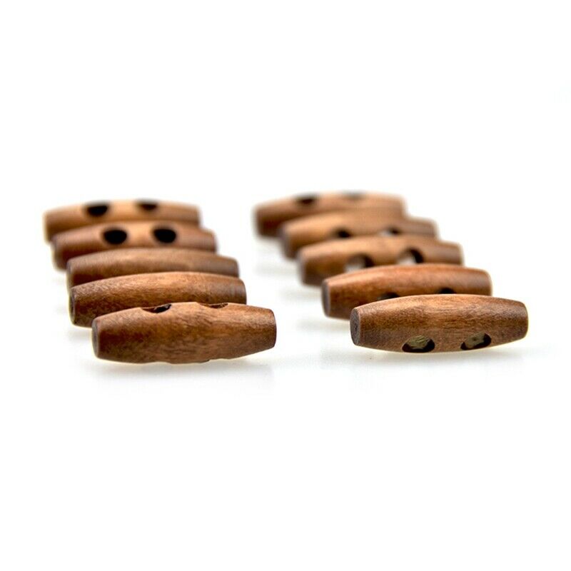 50 Pieces Olive Shape Wooden Toggles Buttons 2 Holes Sewing Buttons for ClotheO9