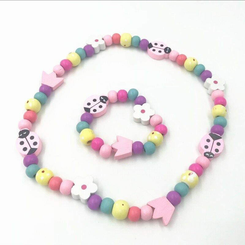 1 sets Wooden Beaded ladybug Necklace bracelet kids gift party supply