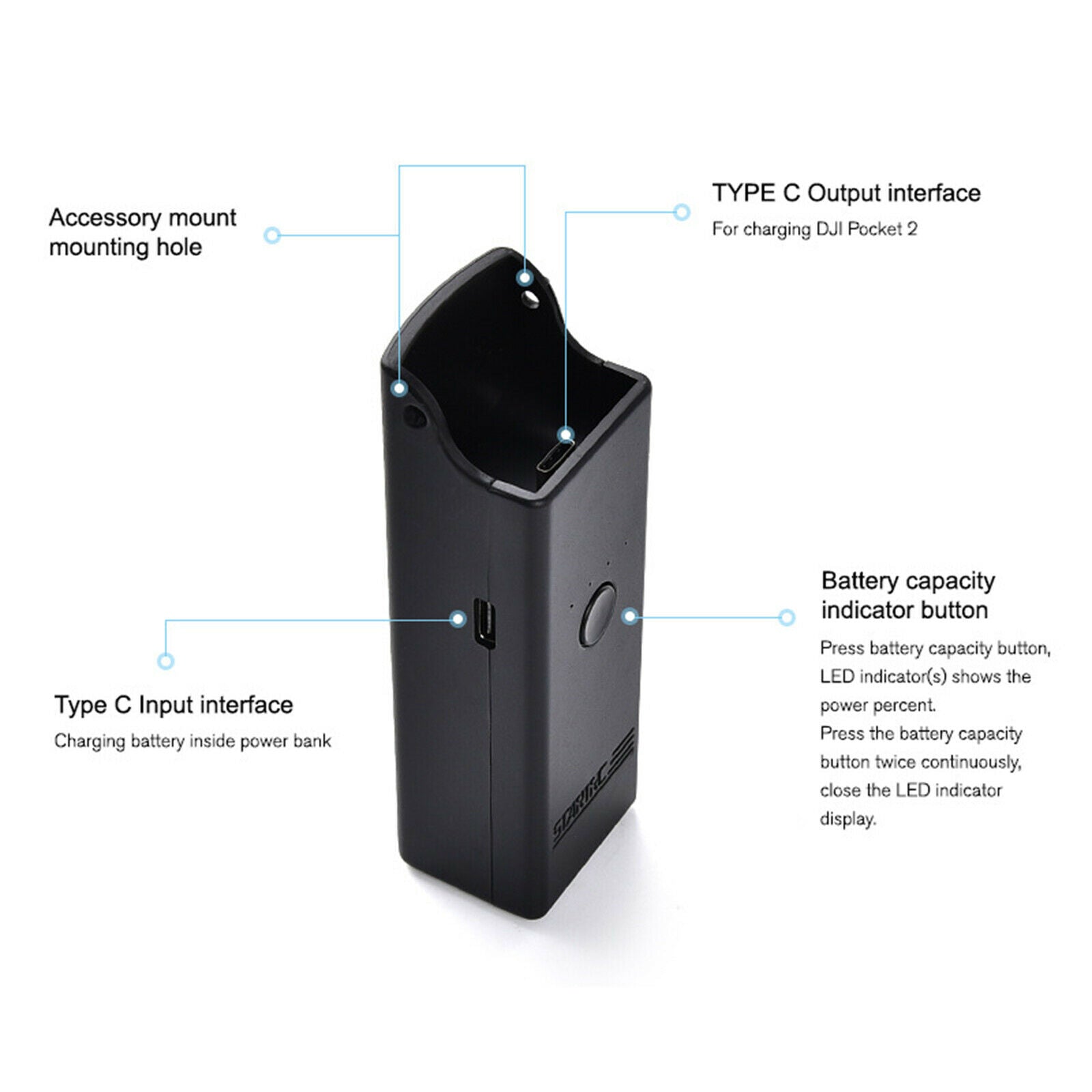High Capacity Portable Power Bank Charging Case for DJI Pocket 2 Camera