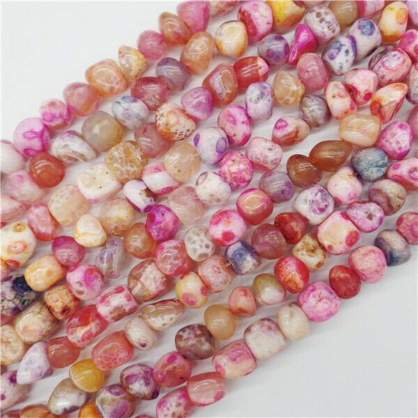 1 Strand 11x9mm Rose&Brown Fire Agate Freeform Spacer Loose Beads 15.5" HH9104