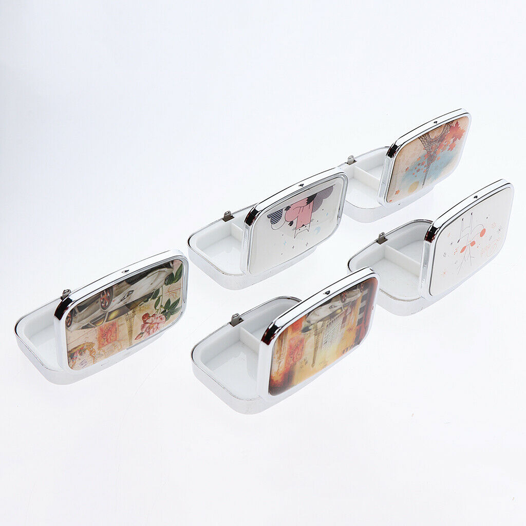 Square Stainless Steel Compact 2 Compartment Medicine Case, Pill Box for Pocket
