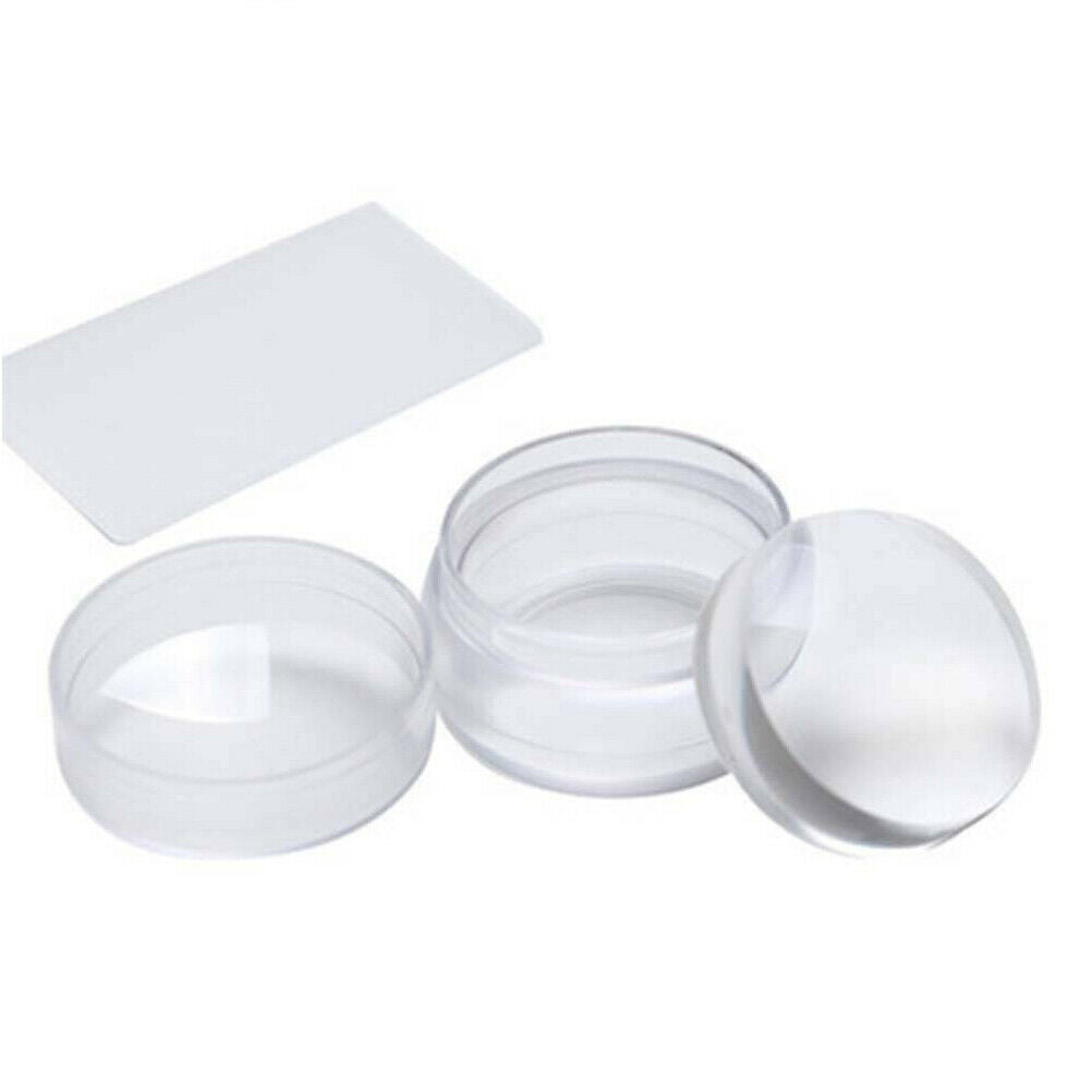 Clear Silicone Nail Art Stamp Set with Lid and Scraper Nail Art Stamper Scraper