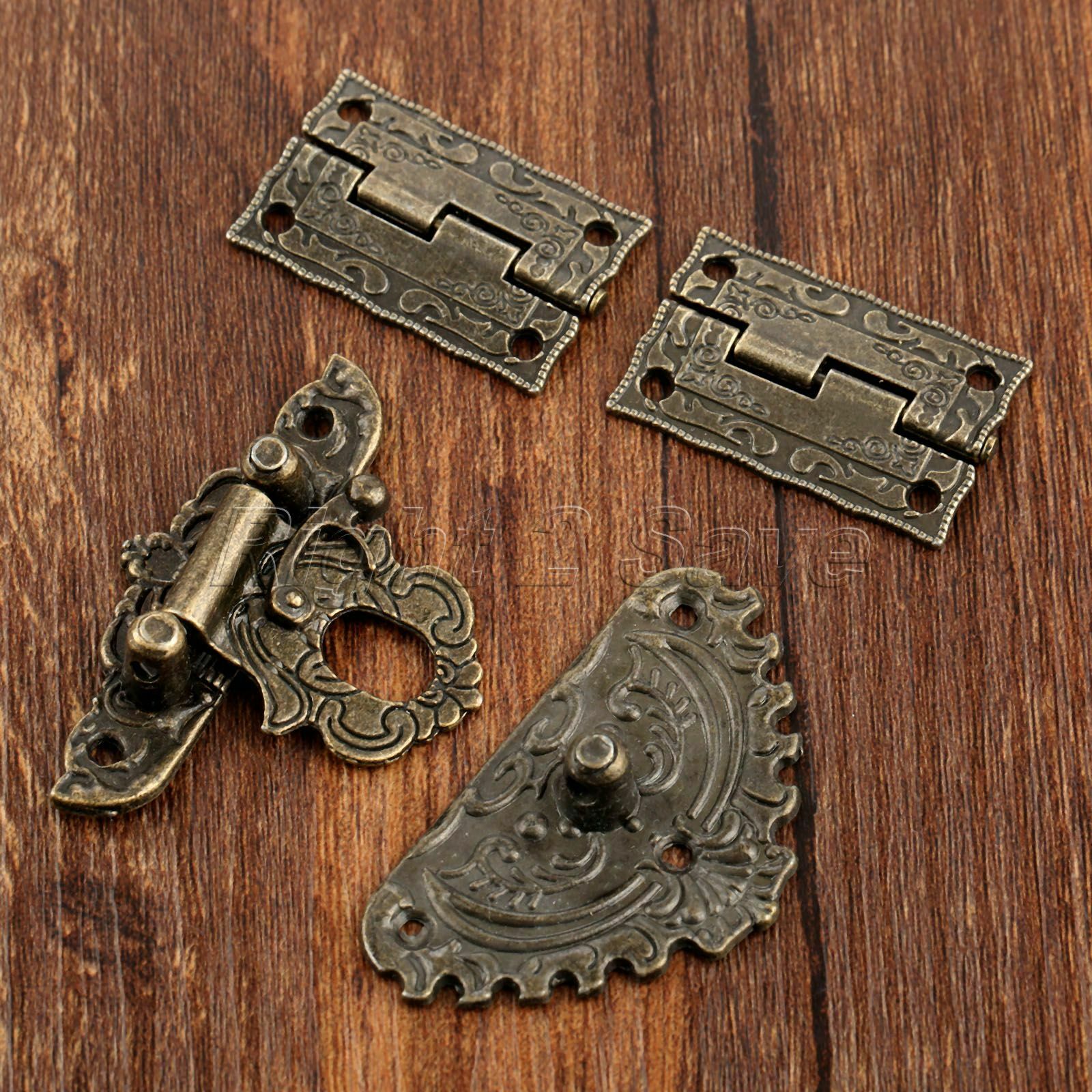 Classic Carved Flower Box Latch Hasp & 2pc Hinges For Cabinet Drawer Jewelry Box