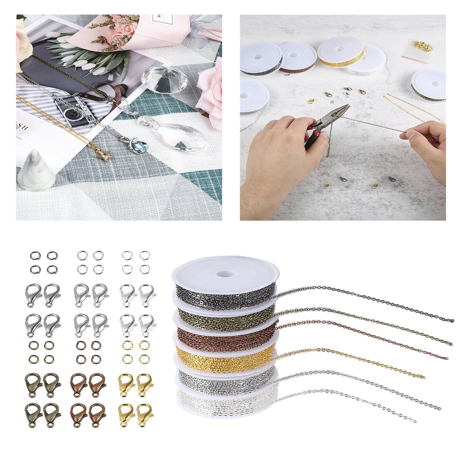 Iron Cable Chain Link 60 Lobster Clasps Jump Rings for DIY Necklace Craft