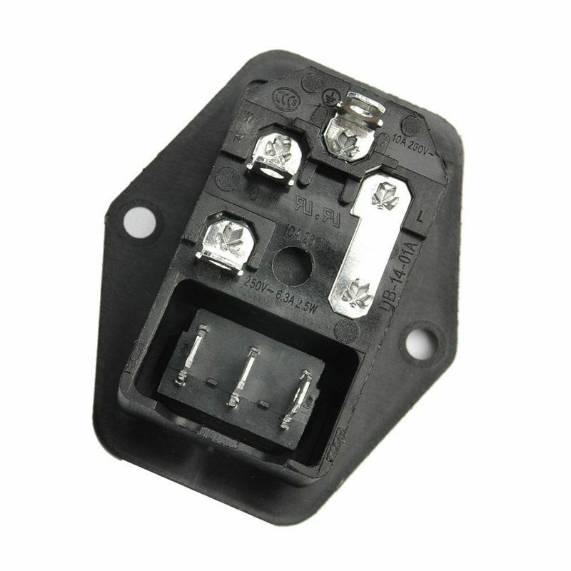 New 3 Pin Iec320 C14 Ac Inlet Male Plug Power Socket With Fuse Switch 10A 250VC7