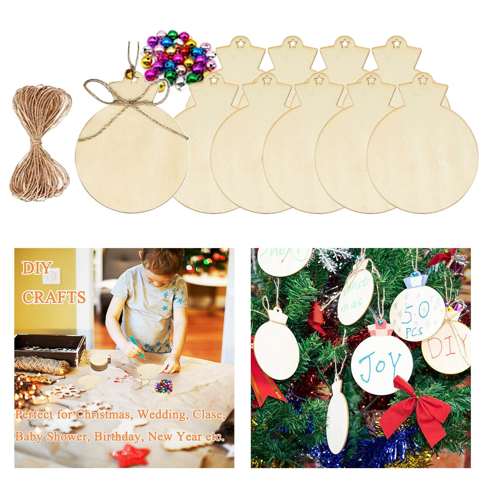 10x Min Wooden Shapes Unfnished Baubles Wood Pieces Scrapbooking for Crafts