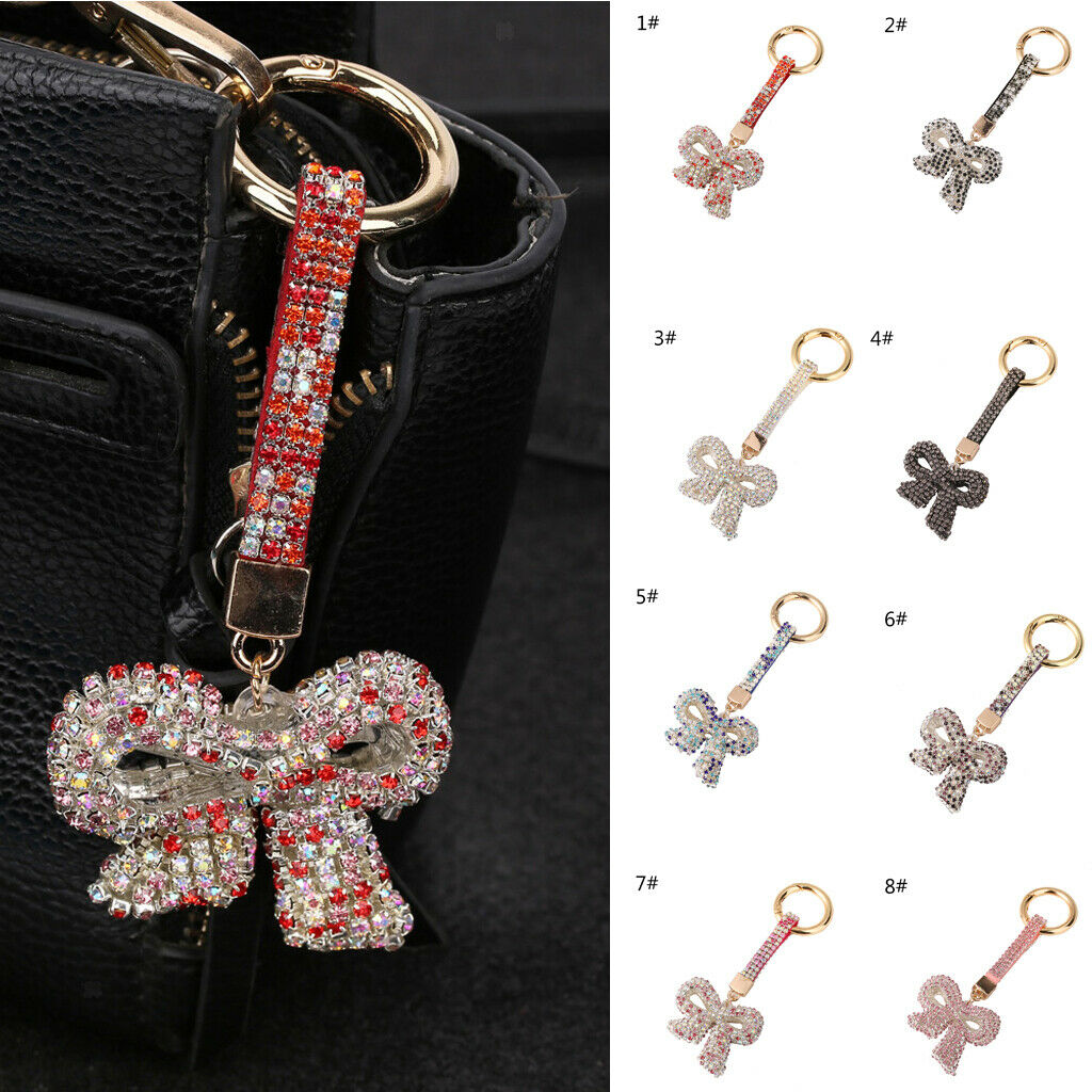 Rhinestone Bling Cute Key Chain Fob Mobile Phone Bag Purse Charm Bowknot 3#