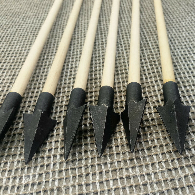 6pcs 31" Archery Wooden Arrows Wood Shaft Turkey Feather Arrowheads Bow Hunting