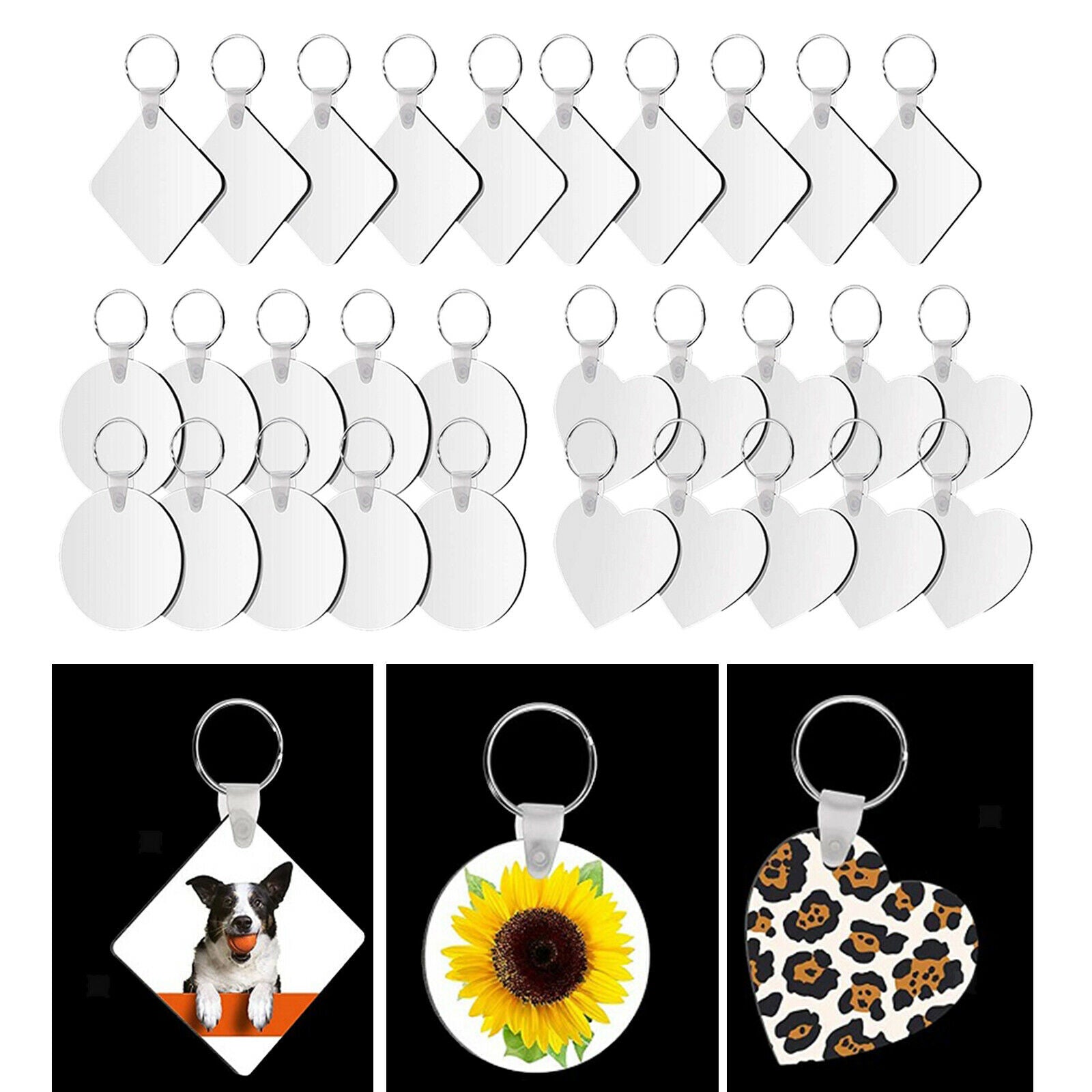 30 Sets Sublimation Blank Keychains DIY MDF Blank Keychains