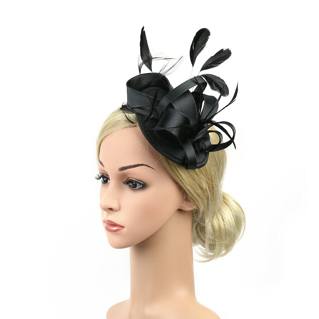 Lady Flower Fascinator Hat Women 1920s Wedding Bridal Headband Black