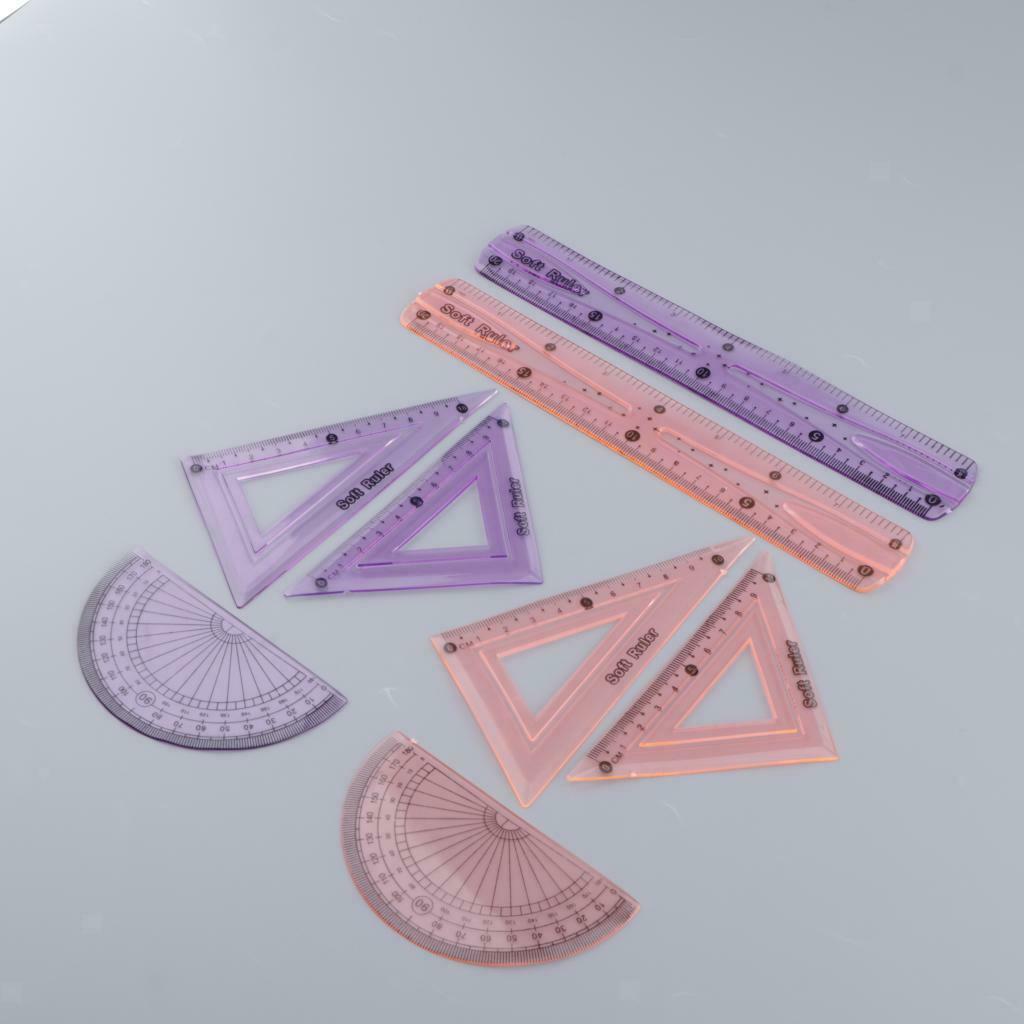 8x Plastic Straight Ruler Protractor Geometry Measuring Template Triangle Ruler