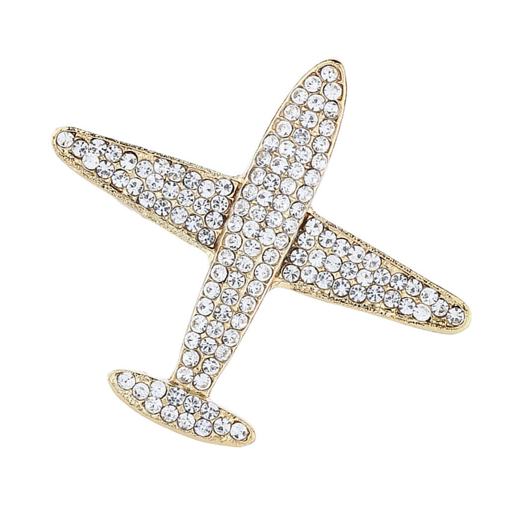 2Pieces Mens Airplane Brooch Lapel Corsage Crystal Rhinestion Badge Jewelry