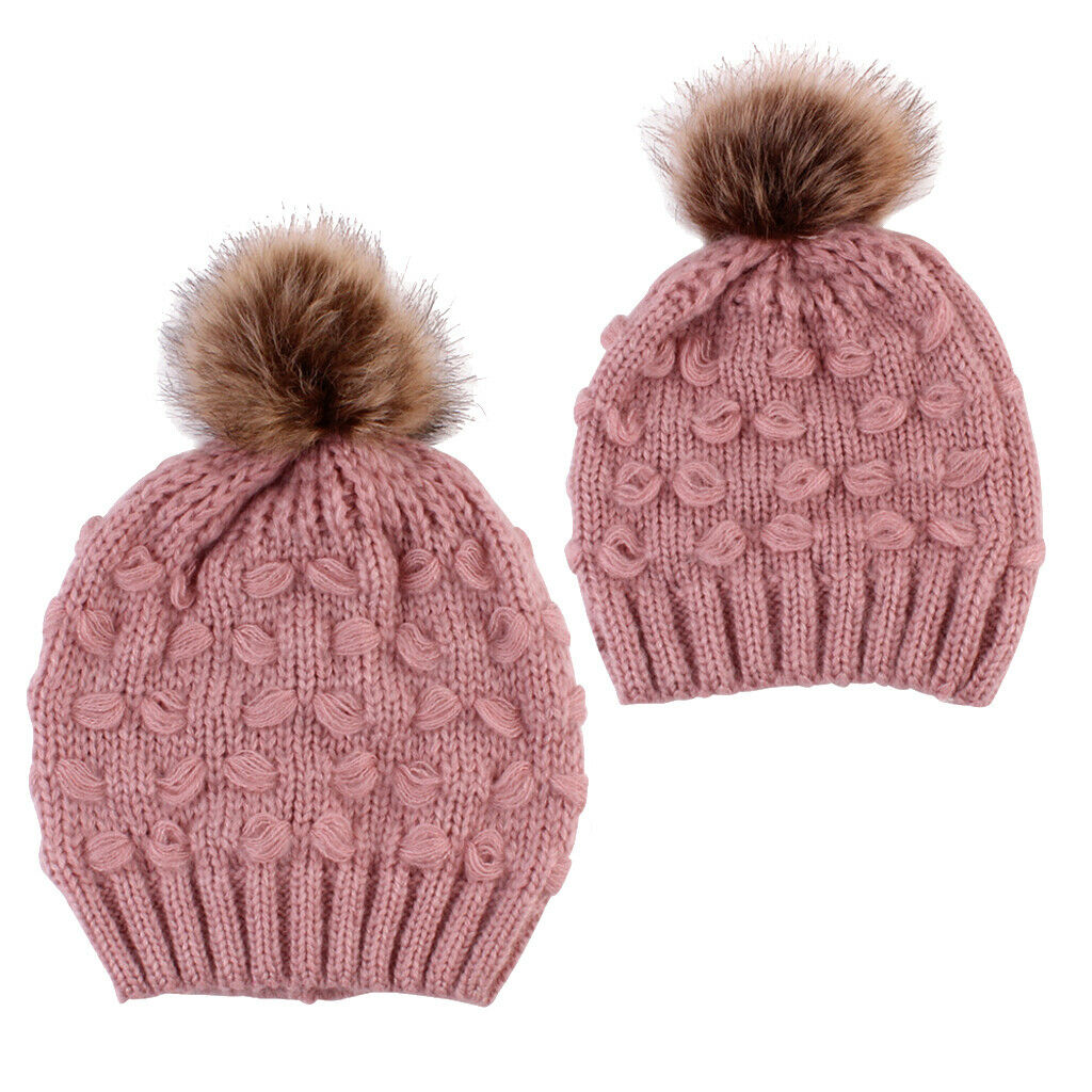 2PCS Parent-Child Hat Warmer Winter Knit Hat Beanie Ski    Pink