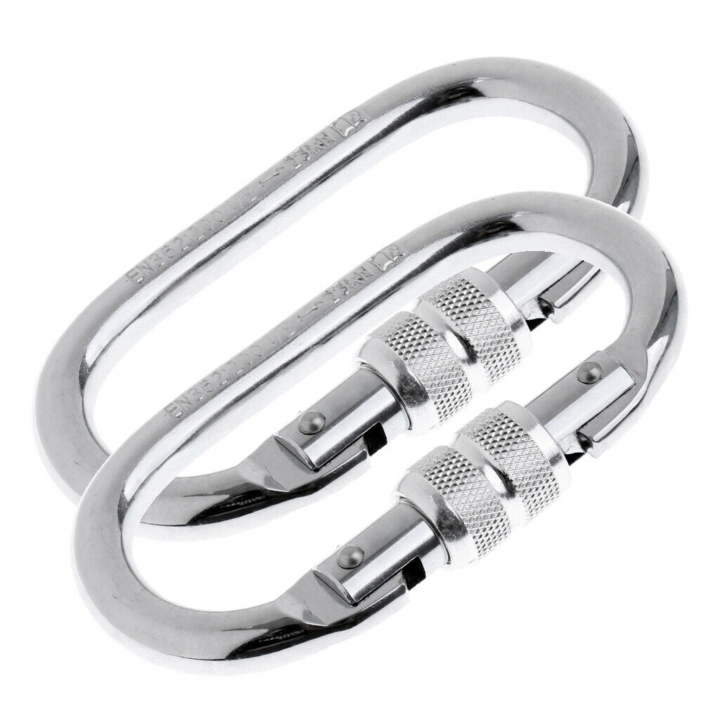 2x 25KN Oval Screw Locking Carabiner For Rock Climbing Rappelling Anchoring