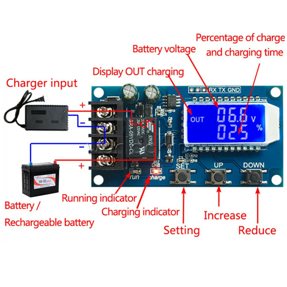 10A Lithium Battery Charge NC Control Module Protection Board LCD Display 6V-60V