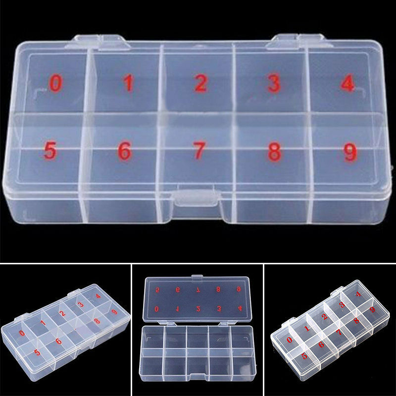 10 Plastic Storage Box Case Nail Art False Tips Gems  Makeup Empty Container
