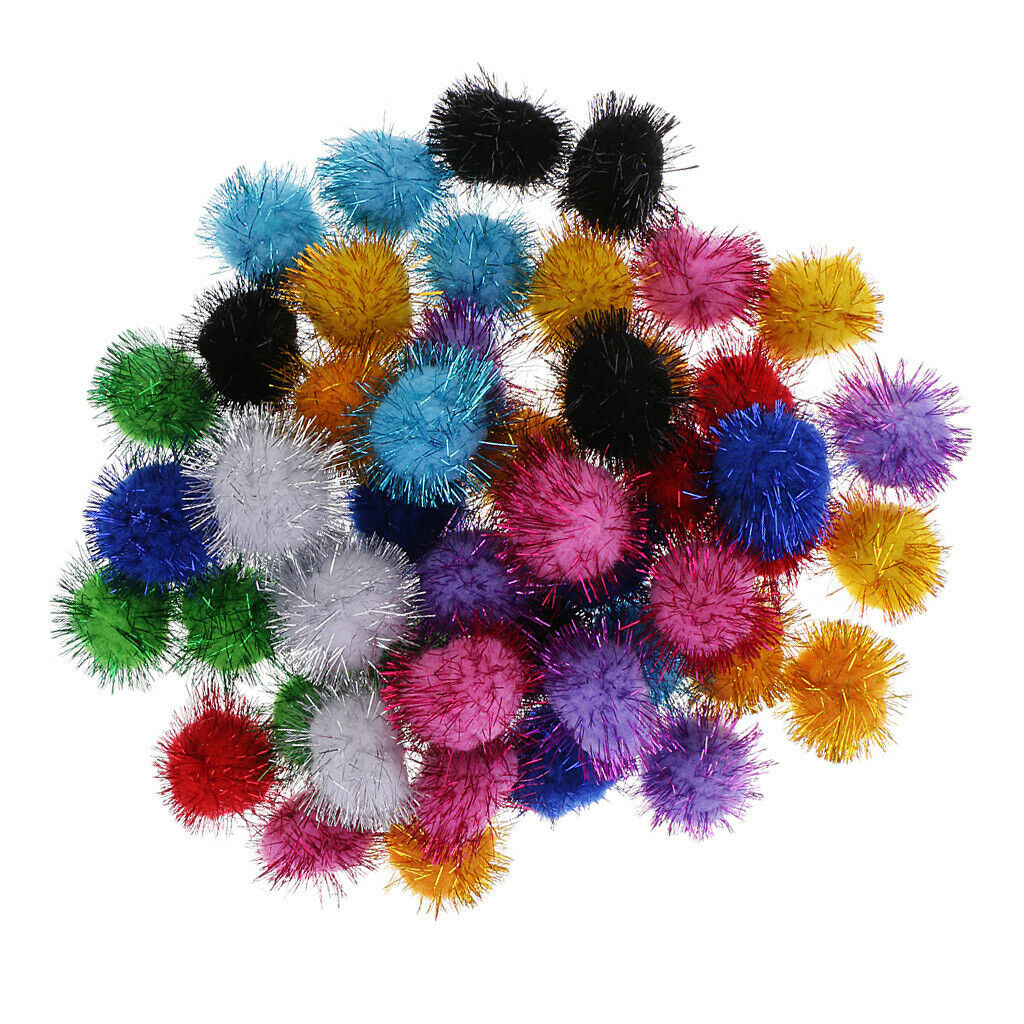 50PackS Glitter TINSEL Pompom POM POMS BALLS Handmade Crafts Cat Toys 3.5cm