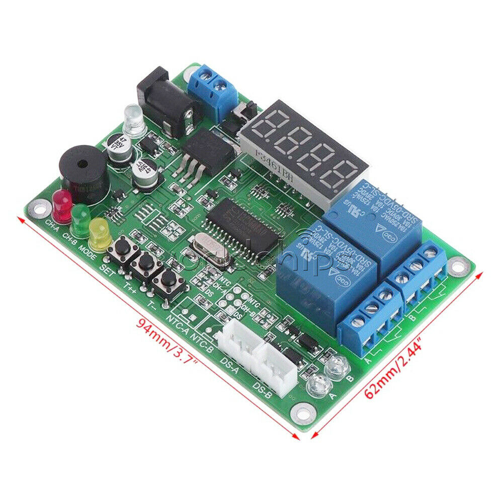 -45â„ƒ~125â„ƒ 5-24V 2-CH Digital Temperature Difference Controller Relay & 2 Sensors