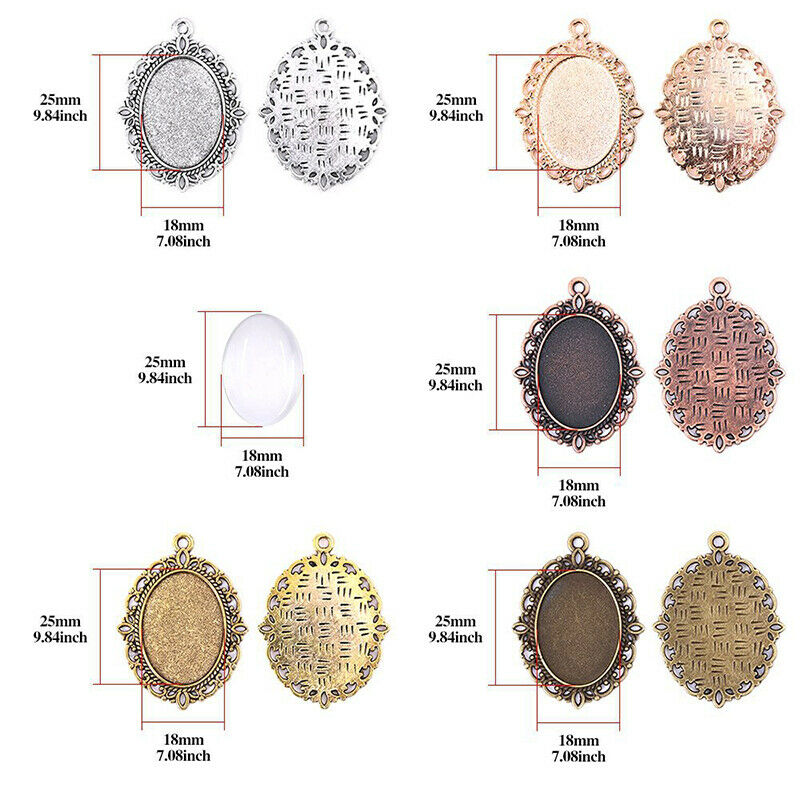 60Pcs 5 colors Round Pendant Trays Glass Cabochon Crafting DIY Jewelry Makin DD