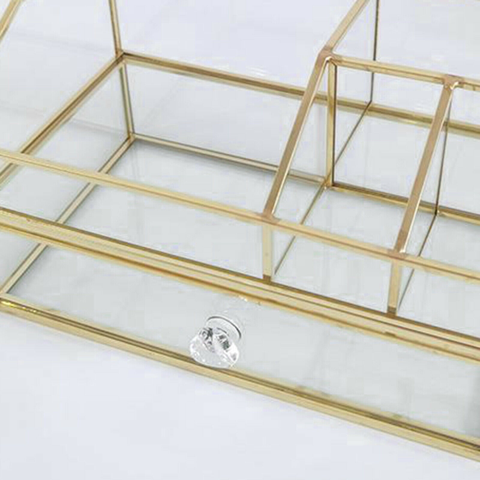 Clear Glass Jewelry Organizer Box - Golden Metal Keepsake Box Jewelry Organizer