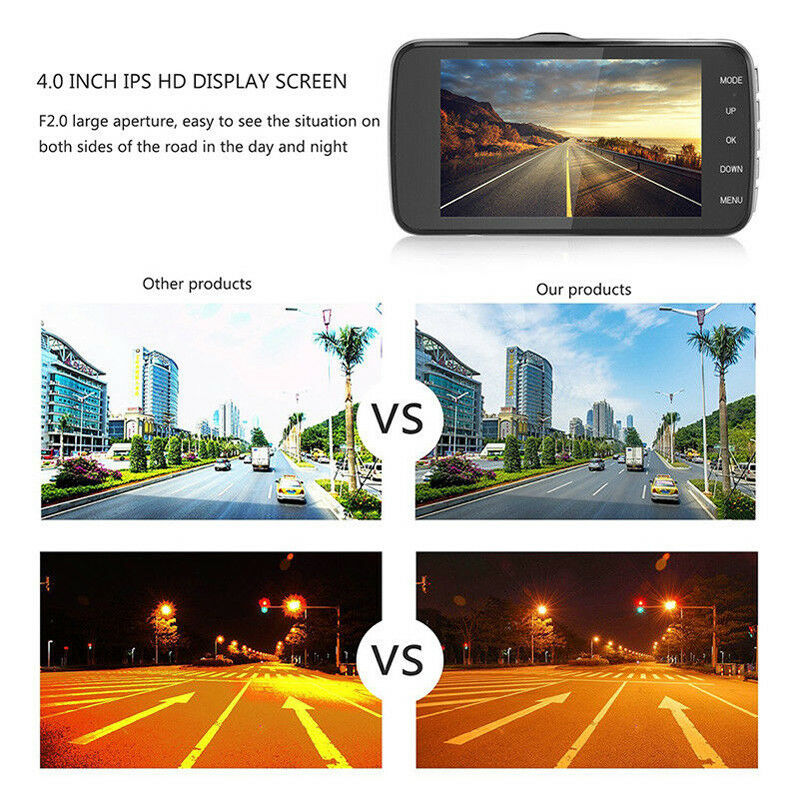 New 1080P 4" HD 170Â° Car Dash Camera Video DVR Cam Recorder + Rear view camera