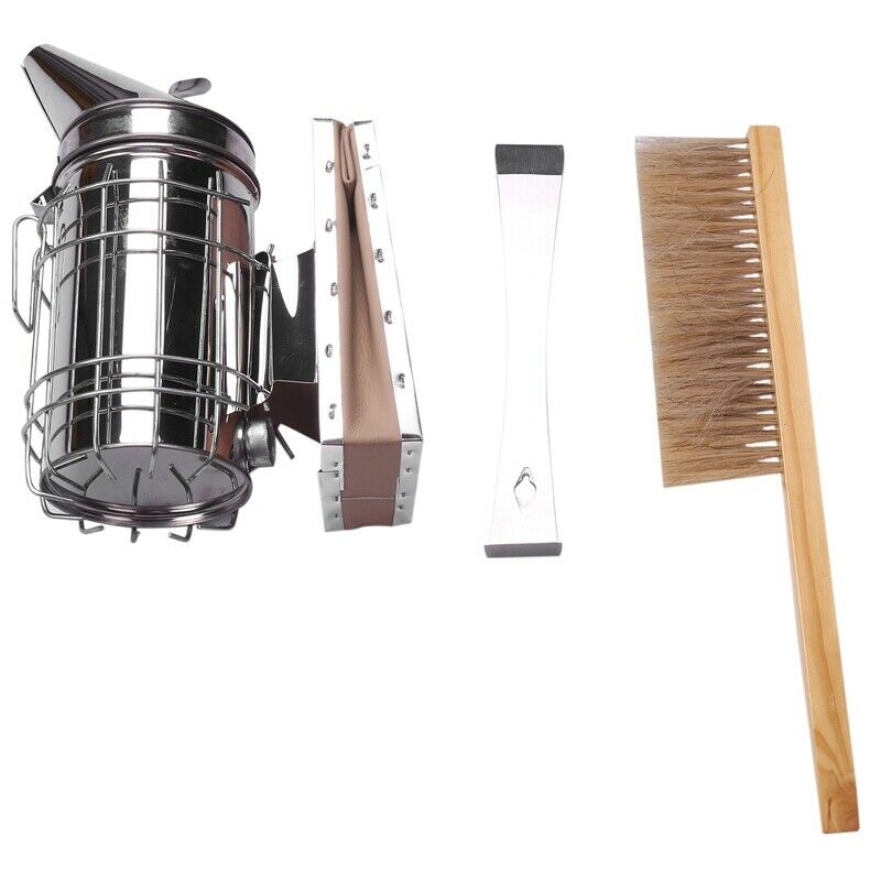 Set Of 4 Beekeeping Tools Kit, Stainless Steel Hive Tool, Bee Brush, Smoker, CZ9