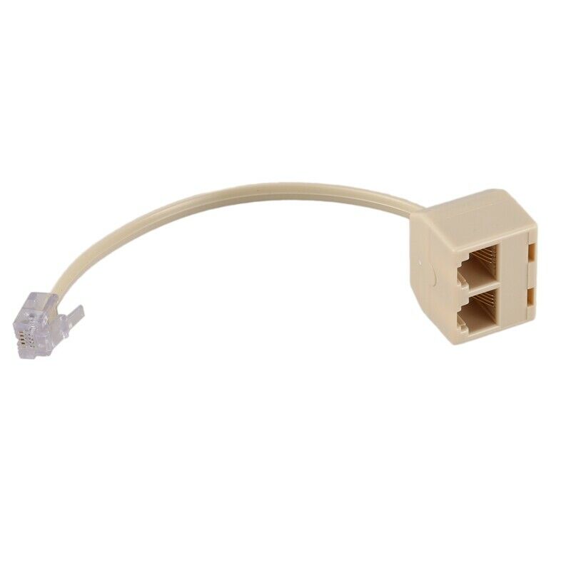 RJ11 6P4C 2 Way Outlet Telephone Jack Line Splitter Adapter Beige Q8S3S3