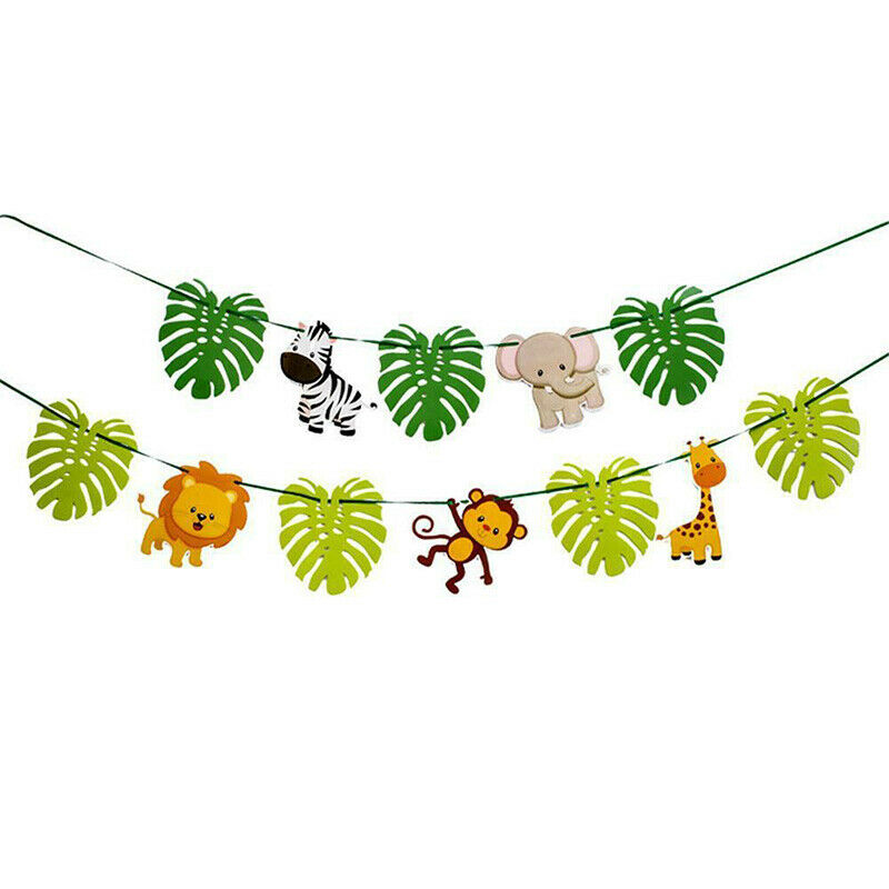 3 m Animal Cartoon Animal Jungle Leaf Theme Bunting Birthday Banner Party Dec TL