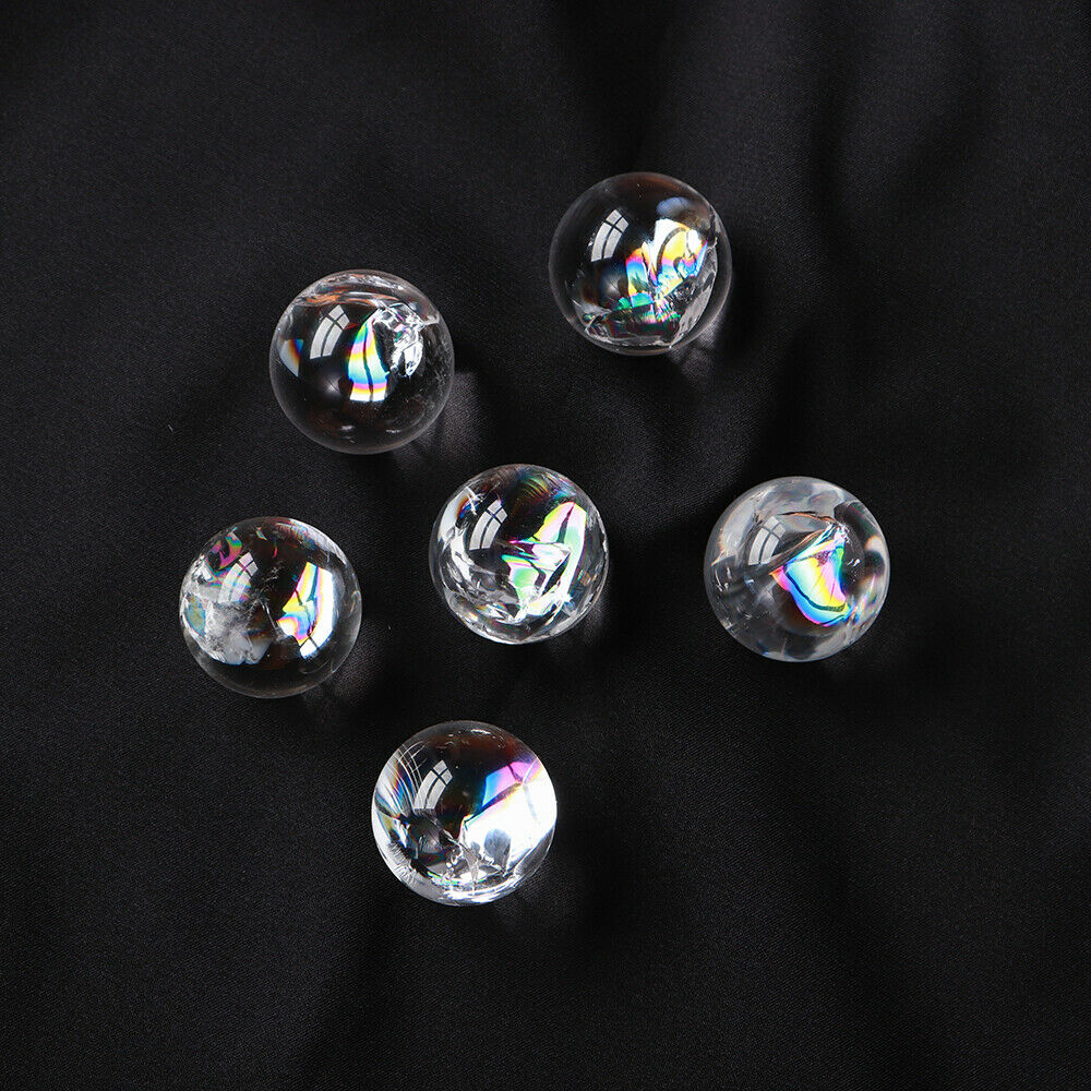25mm Natural Clear Quartz Rainbow Cracked Crystal Sphere Ball Reiki Healing