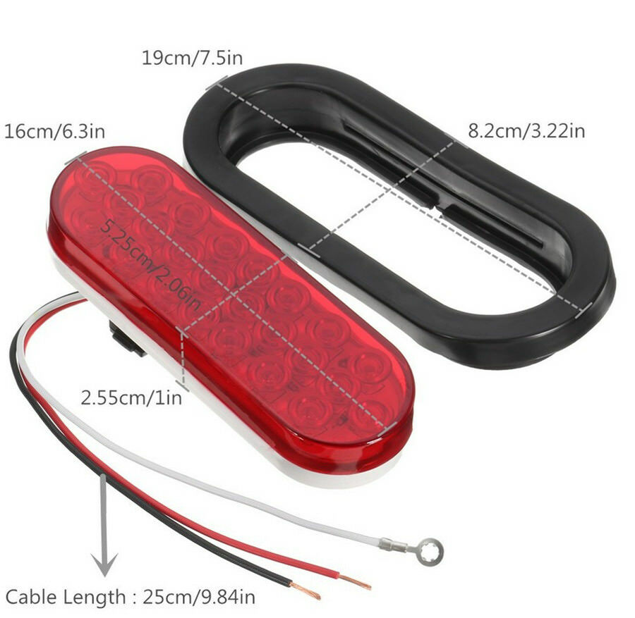 2x 6'' Durable 24LED Sealed Red Lens Stop/Turn Signal/Tail  Reverse Light Bar
