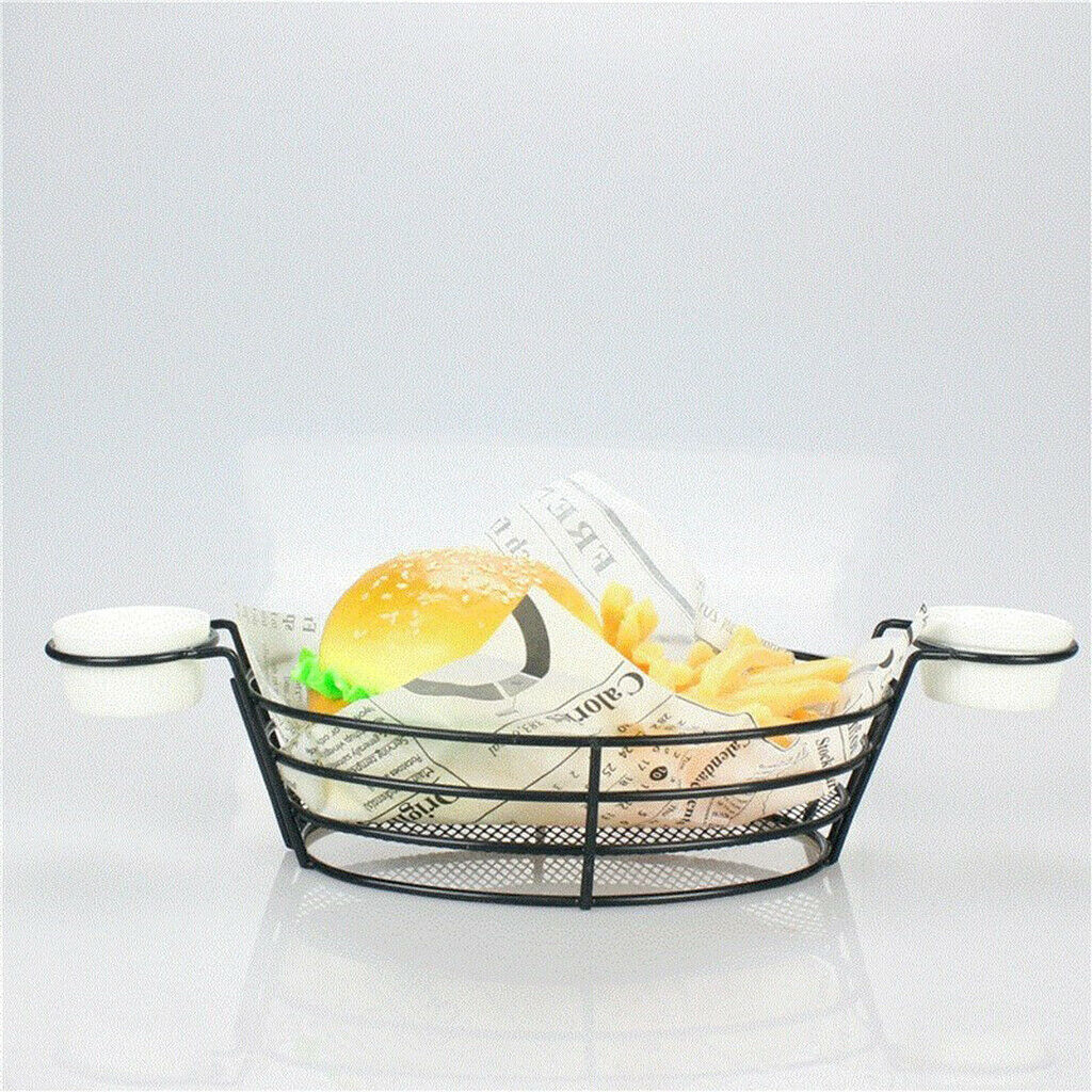 2x Stainless Steel Fries Fries Aperitif Service Basket Sauce Holder