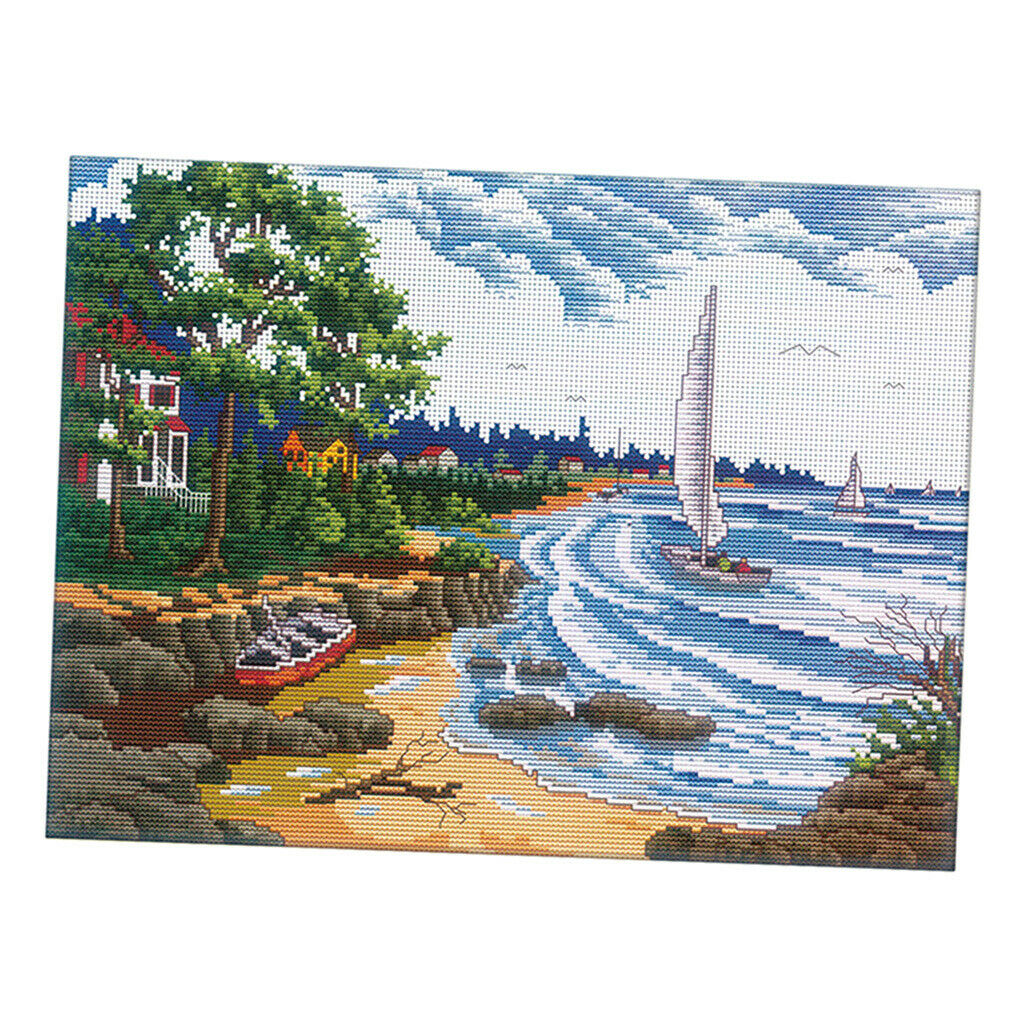 Stamped Cross Stitch Embroidery Kits Pre-Printed Pattern - Seaside Landscape