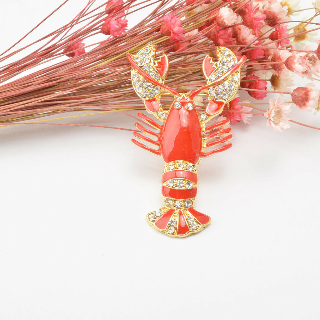 1 Pic Brooch Red Zinc Alloy Golden Crayfish Bridal Design Pin Style Jewelry