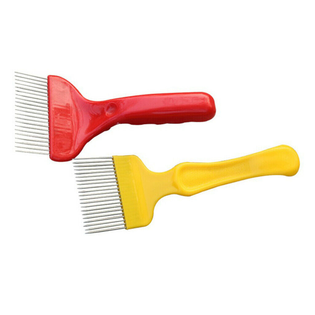 Stainless Steel Tines Uncapping Fork With Plastic Handle  21Pins Yellow