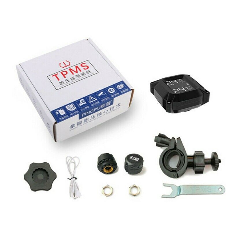 Wireless Motorcycle TPMS Tire Pressure Monitor Systems with 2 Sensors Waterproof