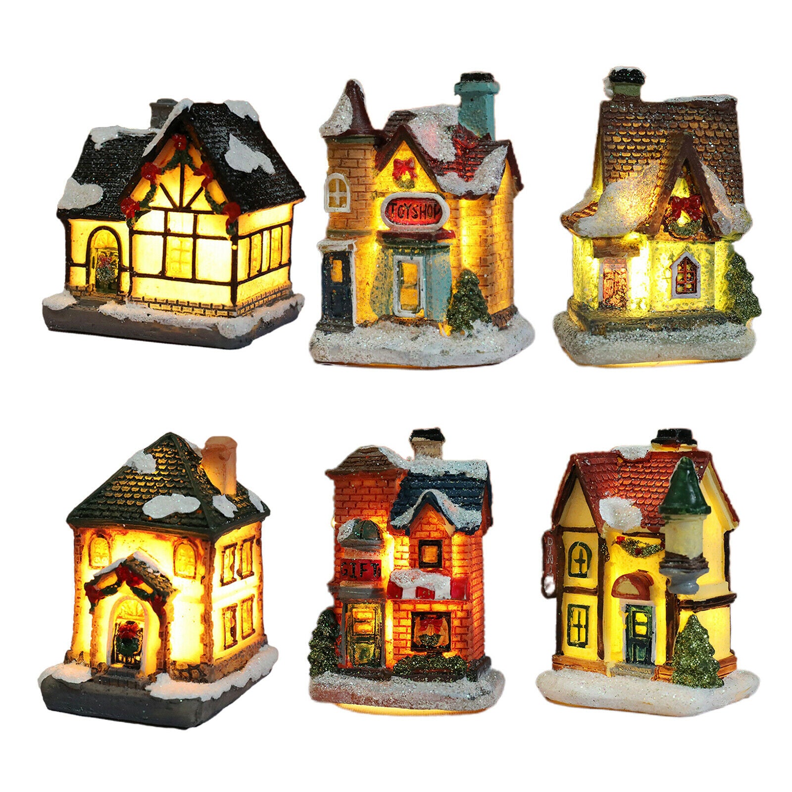 6pcs LED Christmas Snow Village House Table Garden Holiday Decoration Gift
