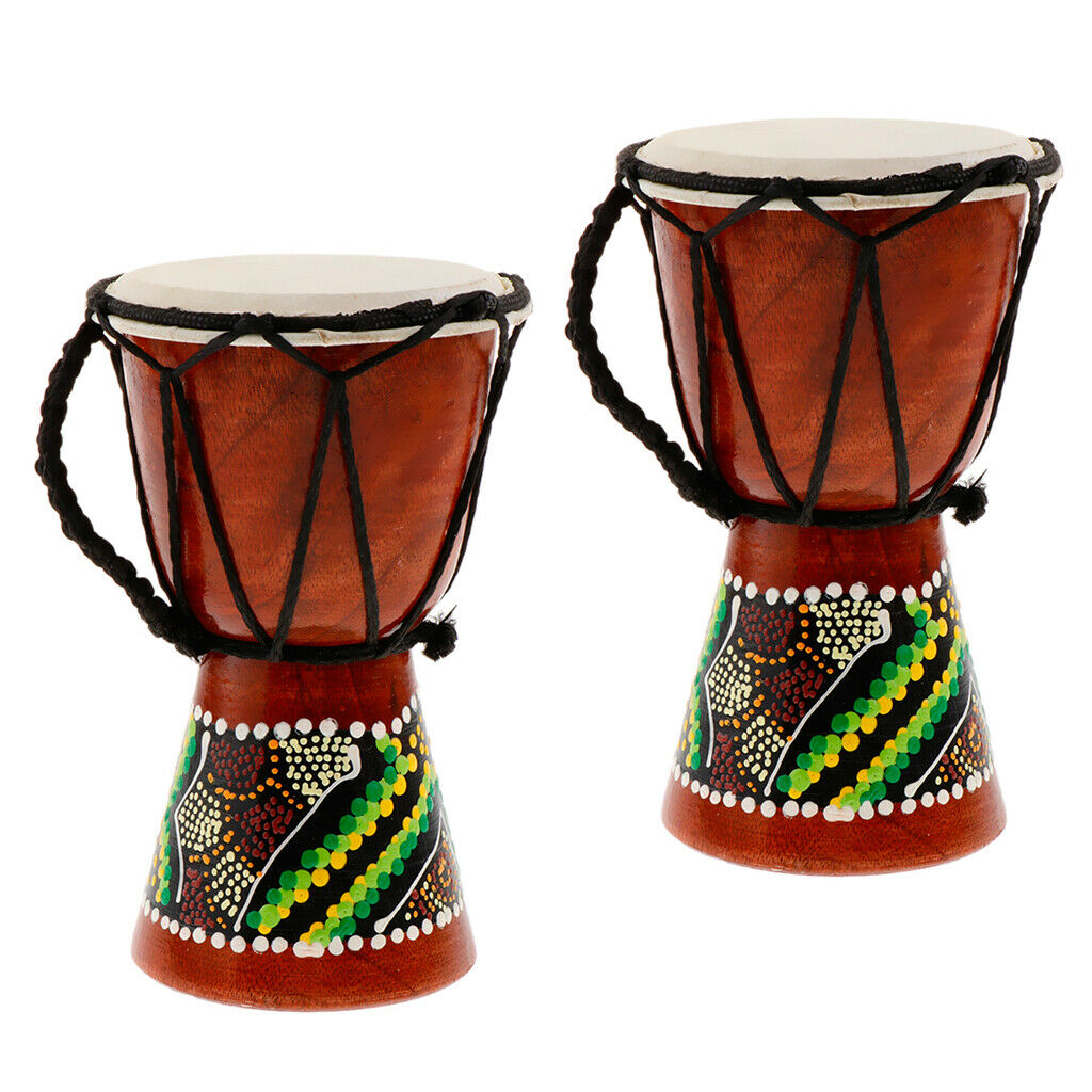 2 x Professional African Djembe Drum Painting Wooden Musical Instrument