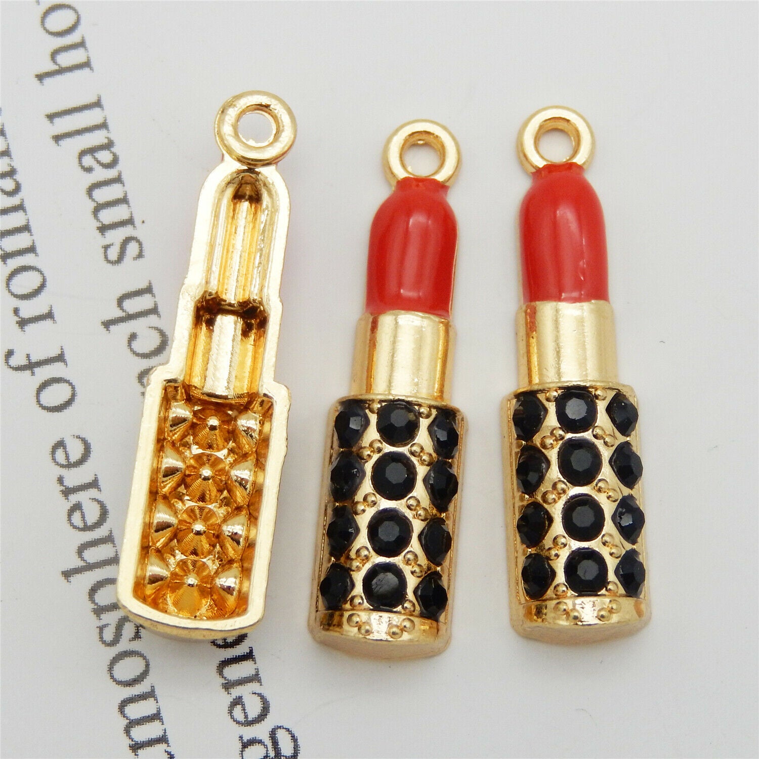 12PCS Colorful Enamel Plated Red Lipstick Crystal Pendant Charms DIY Findings